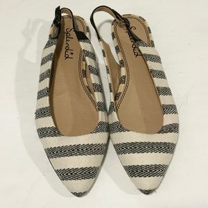 Splendid Saryn Flat Size 9.5 Black & White Striped Canvas Slingback Flat
